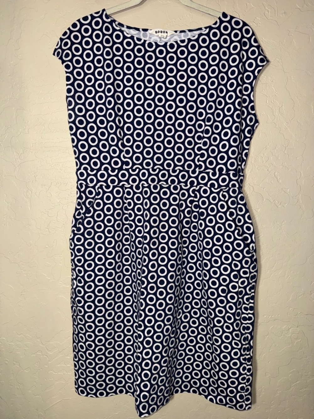 Boden Florrie jersey dress navy and white geometric ring print